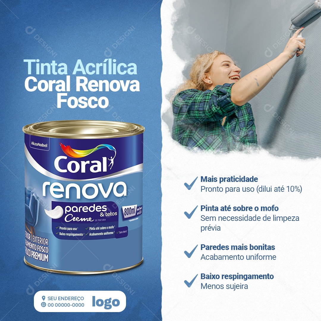 Social Mídia Tinta Acrílica Coral Renova Fosco PSD Editável