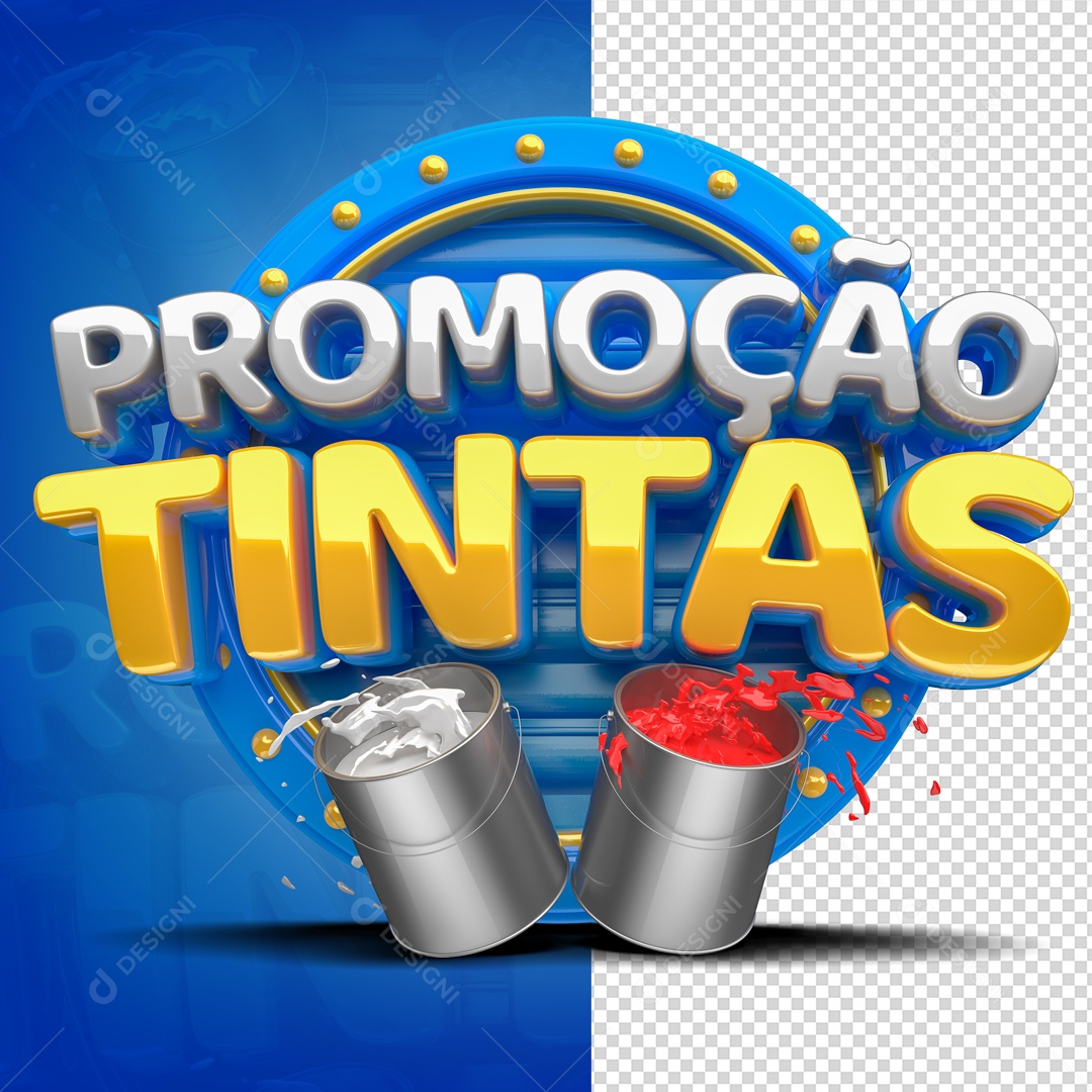 Promoção Tintas Selo 3D Vermelho e Branco para Composição PSD