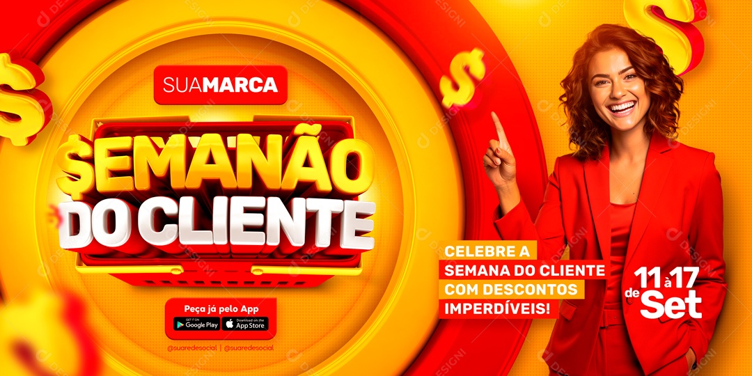 Social Media Banner Semanão Do Cliente Descontos Imperdíveis PSD Editável
