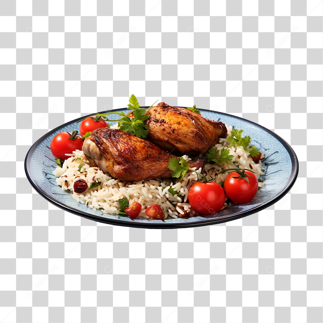 Frango Assado com Arroz e Tomates PNG Transparente