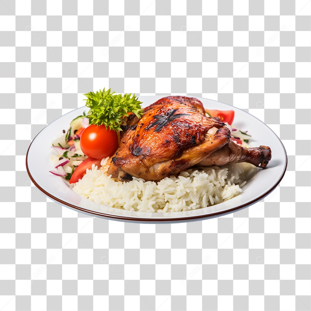 Frango Assado com Arroz e Tomates PNG Transparente