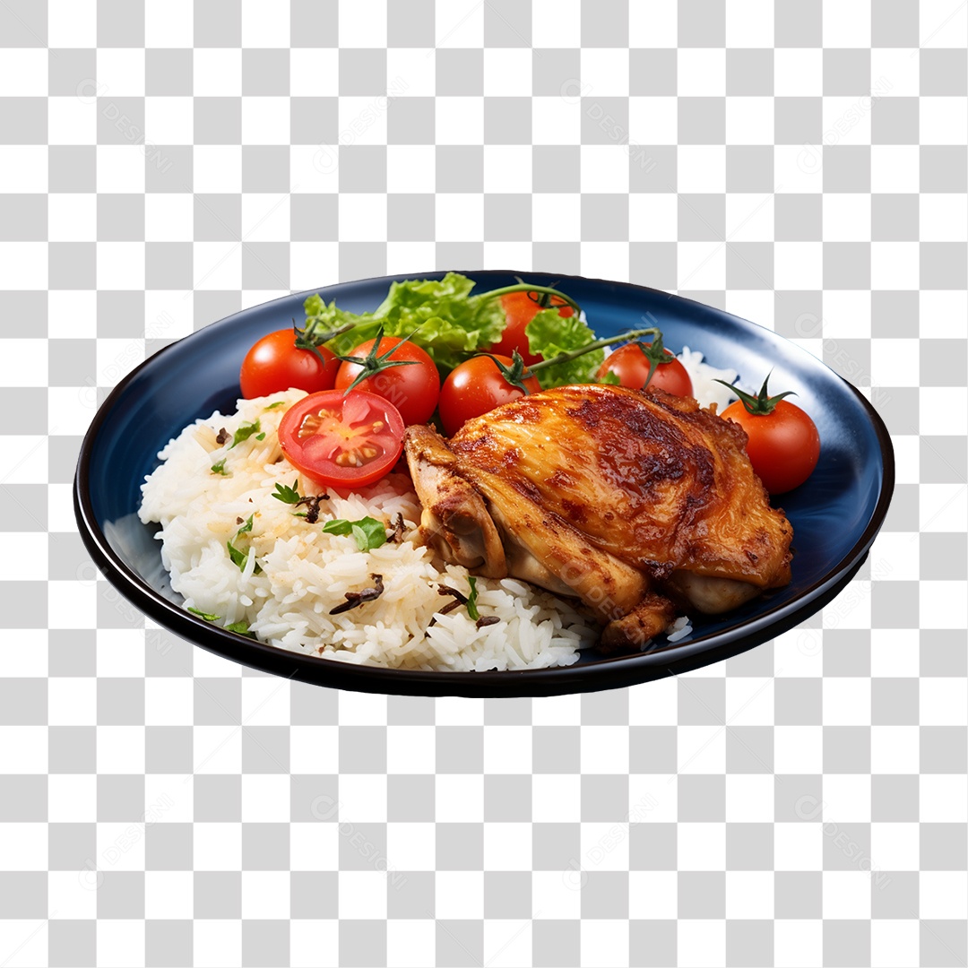Frango Assado com Arroz e Tomates PNG Transparente