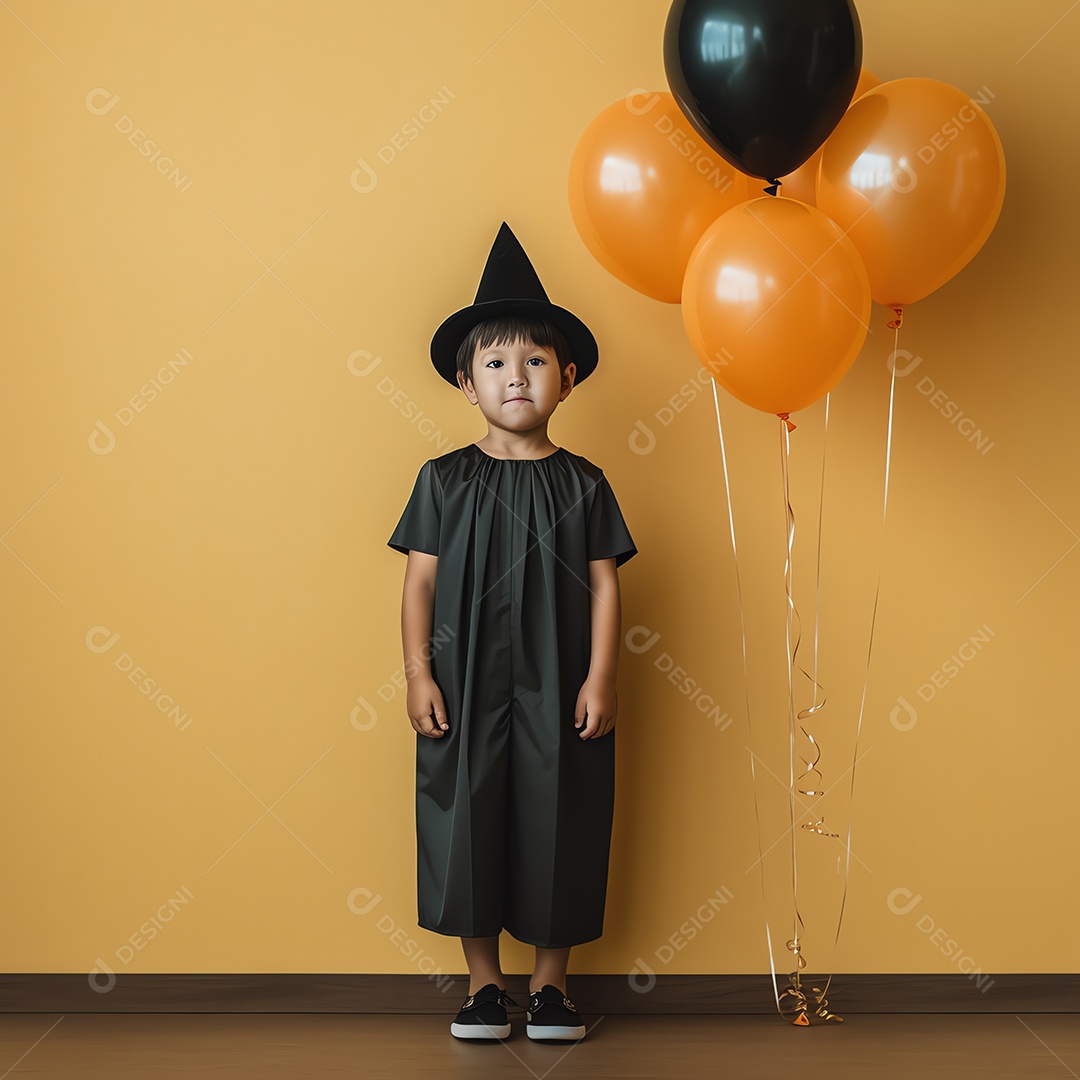 Feliz conceito de criança de Halloween, um garoto vestindo fantasia de Halloween