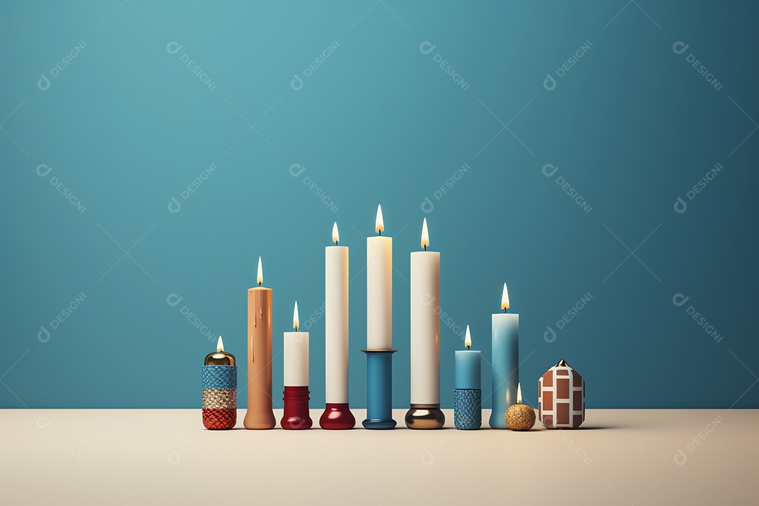 Feliz feriado de celebração de hanukkah, festival judaico de fundo de luzes para cartão de felicitações, estilo mínimo de convite