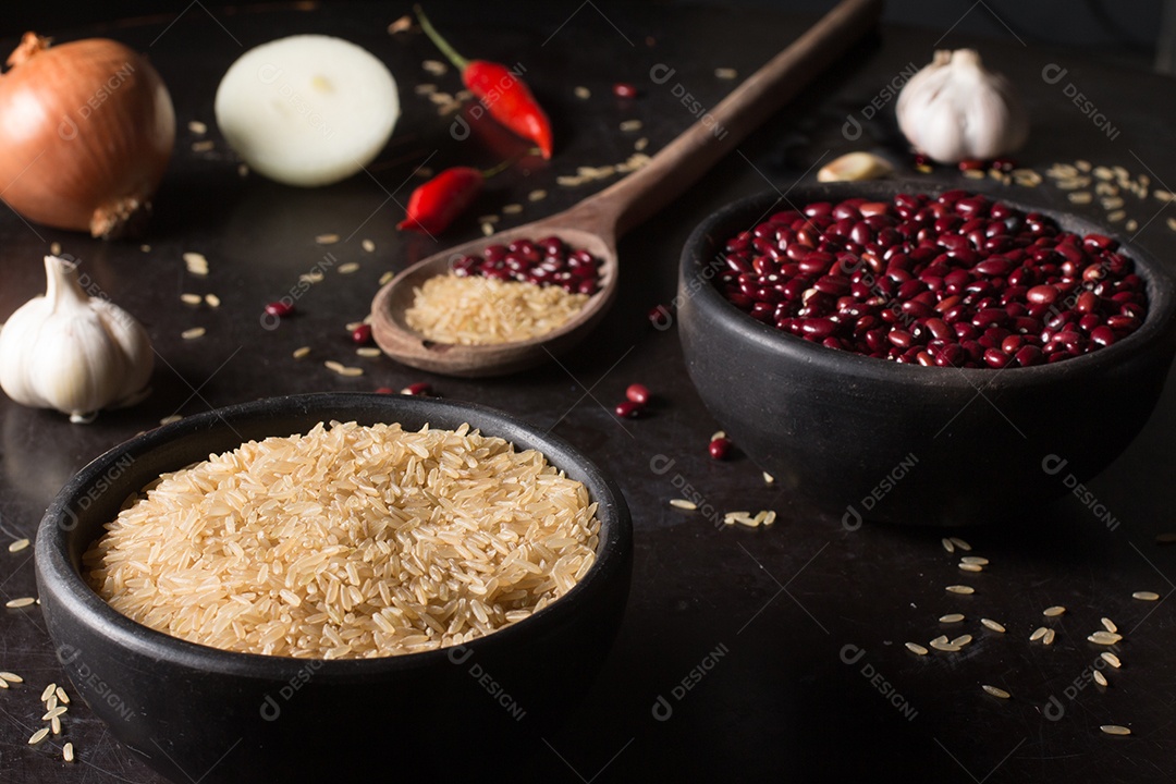 arroz, feijão, preto, marrom, fundo, branco, comida, agricultura, cru, semente, natureza
