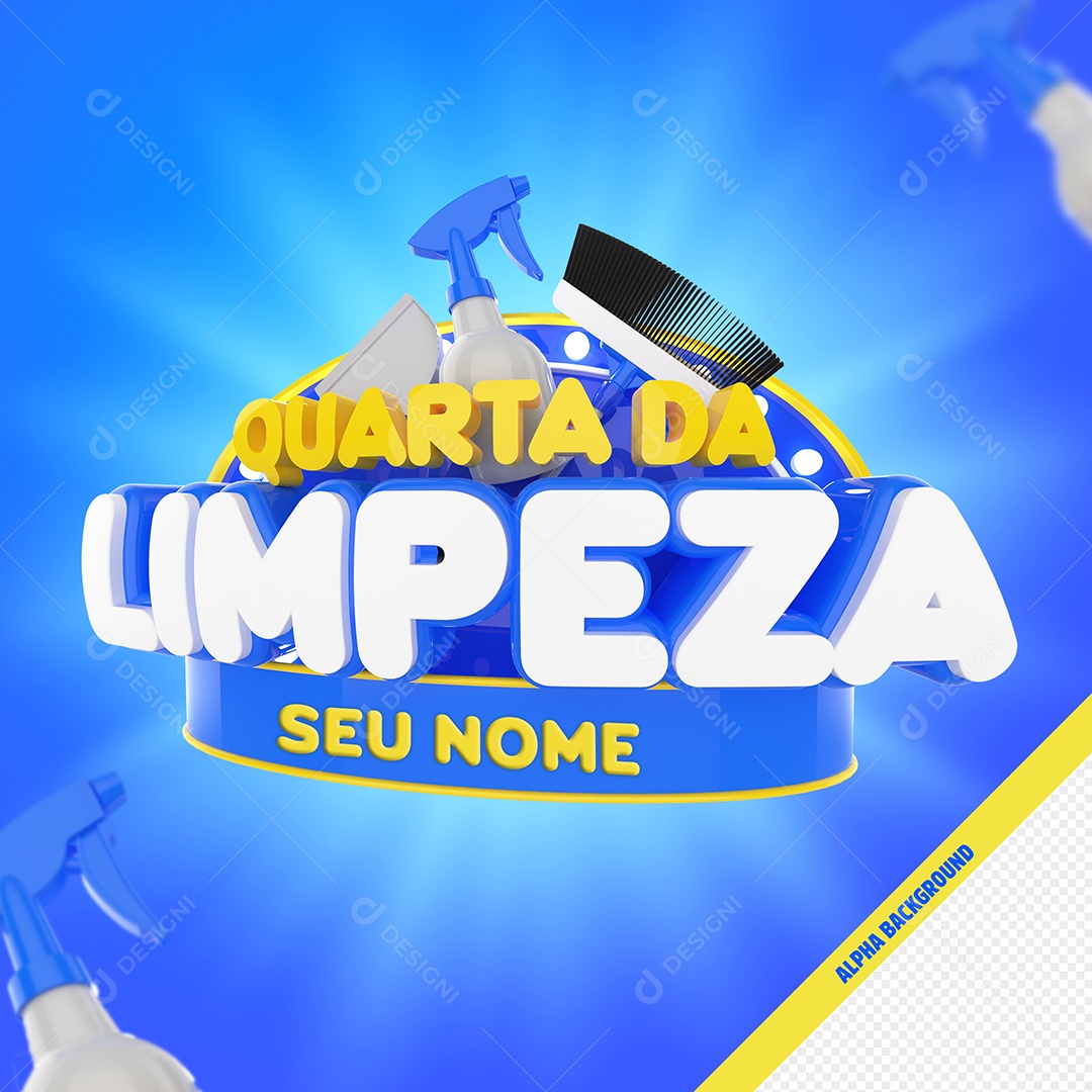 Quarta da Limpeza Selo 3D Dourado e Azul para Composição PSD