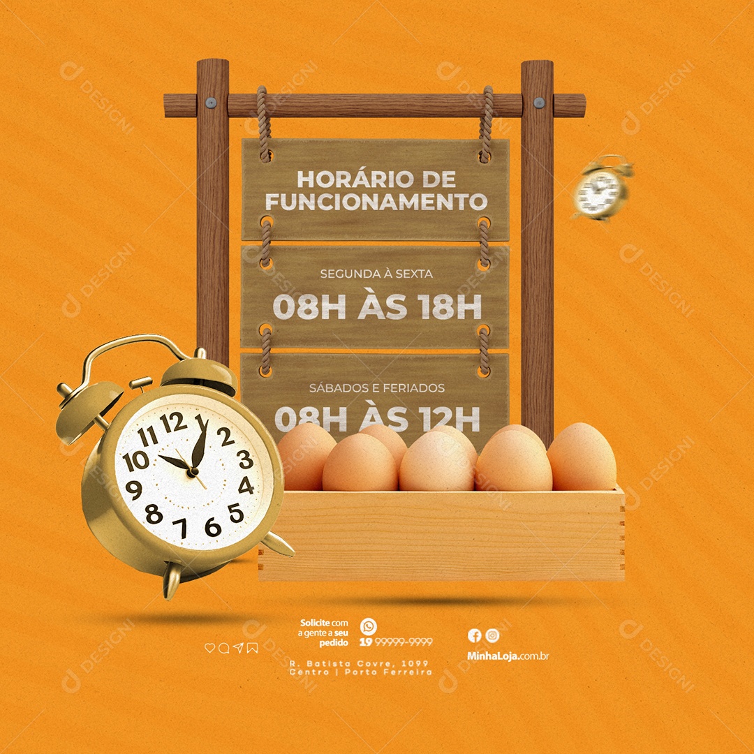 Ovos Horário De Funcionamento Social Media PSD Editável