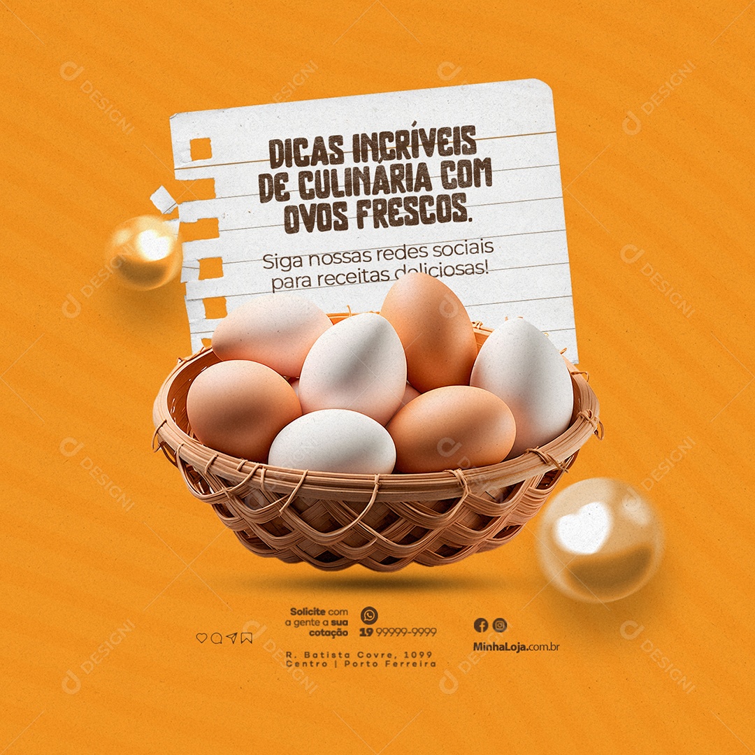 Dicas Incríveis De Culinárias com Ovos Frescos Social Media PSD Editável