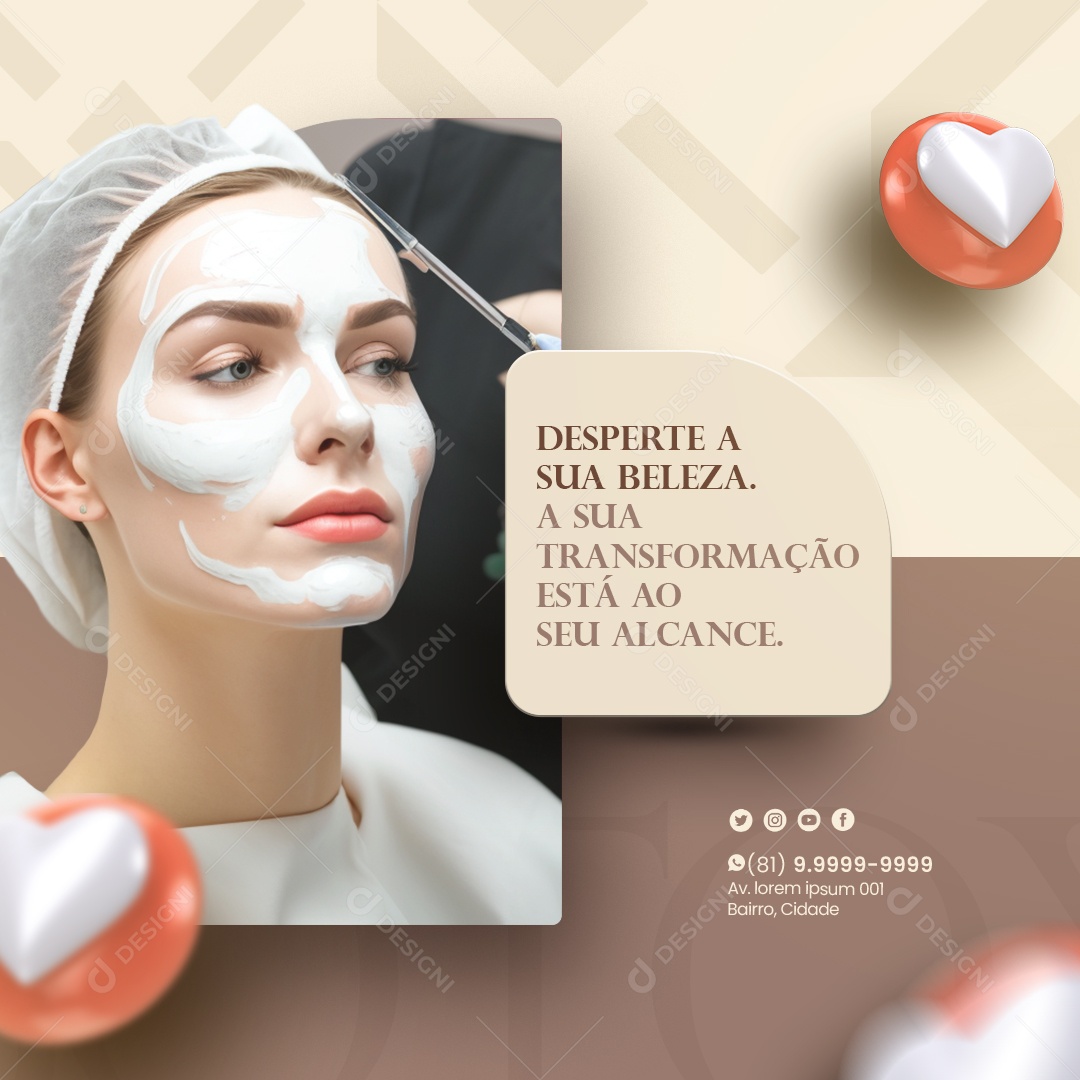 Clínica Estética Desperte a Sua Beleza a Sua Transformação Está ao Seu Alcance Social Media PSD Editável