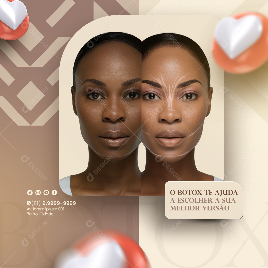 Clínica Estética O Botox Te Ajuda a Escolher a Sua Melhor Versão Social Media PSD Editável