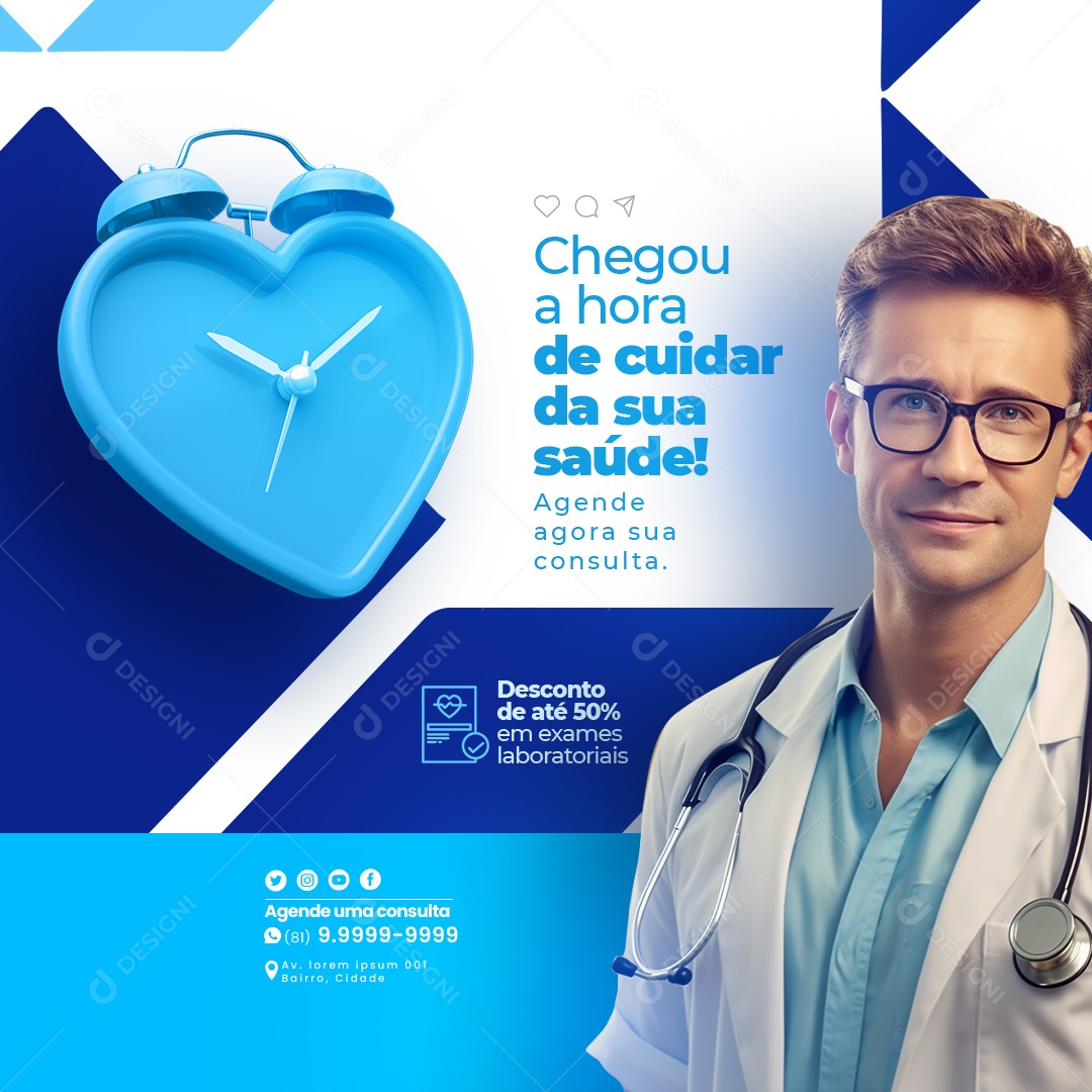 Laboratório Clínico Chegou a Hora de Cuidar da Sua Saúde Social Media PSD Editável