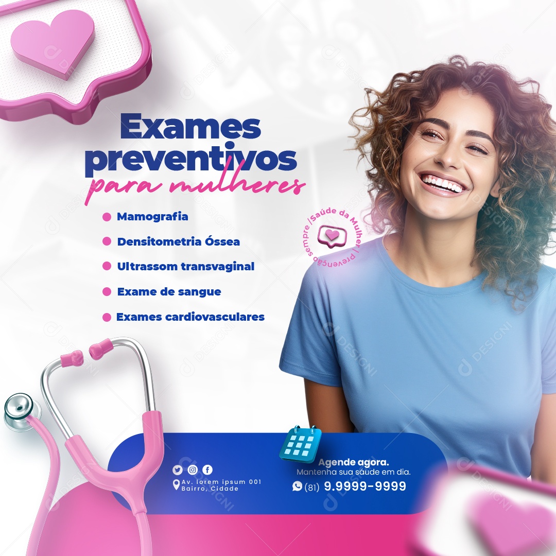 Laboratório Clínico Exames Preventivos para Mulheres Social Media PSD Editável