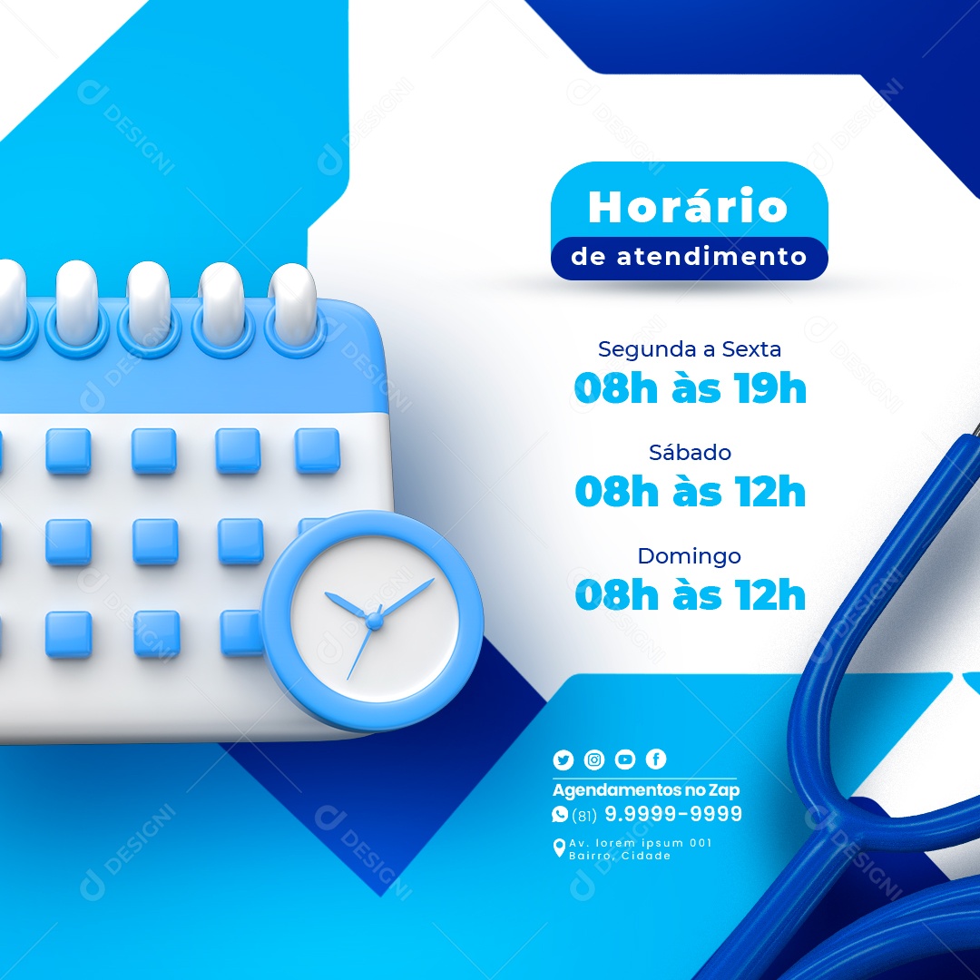 Laboratório Clínico Horário de Atendimento Social Media PSD Editável