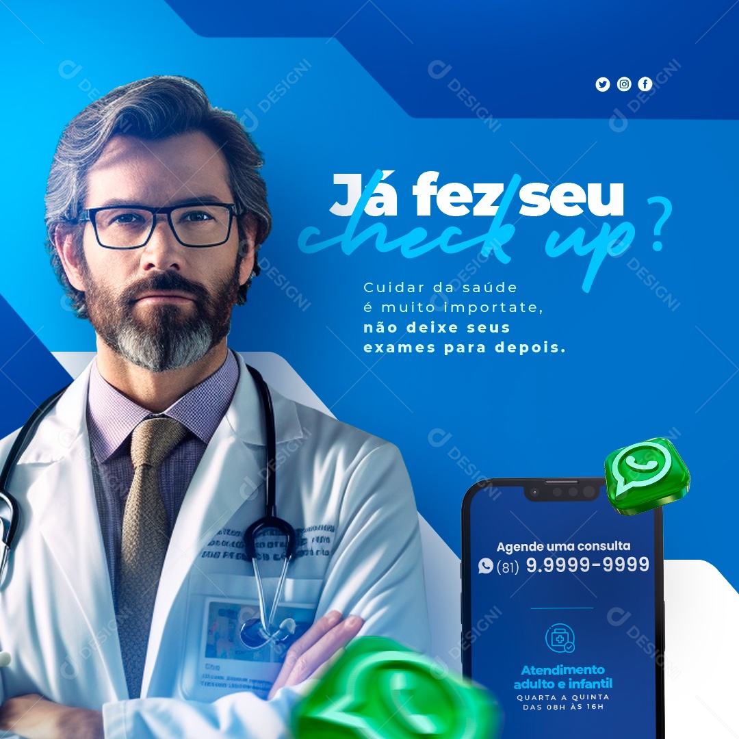 Laboratório Clínico Já fez seu Check Up Social Media PSD Editável