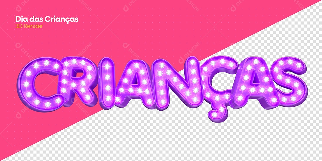 Dia das Crianças Texto 3D Roxo para Composição PSD