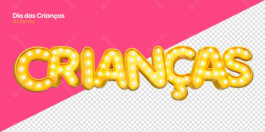 Dia das Crianças Texto 3D Dourado para Composição PSD