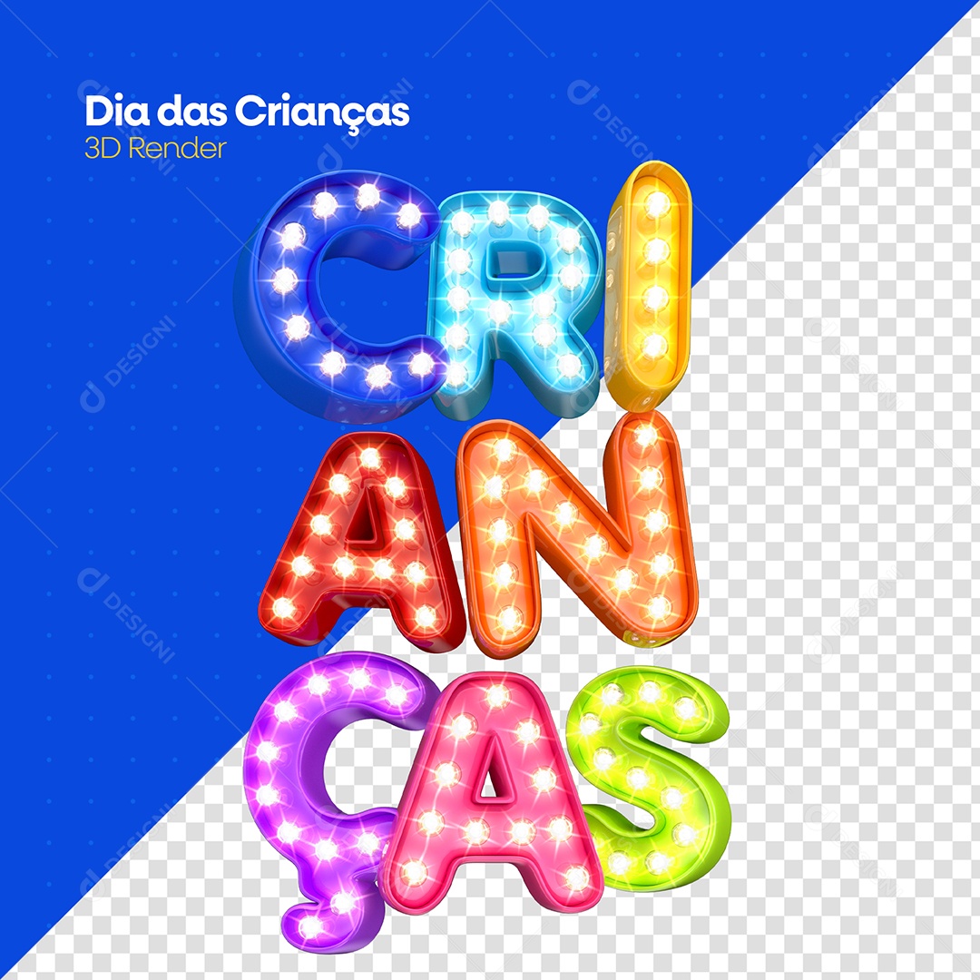 Crianças Texto 3D Azul Vermelho Roxo Dourado para Composição PSD