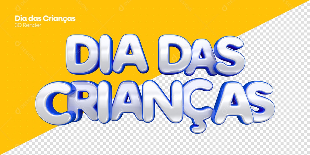 Dia das Crianças Texto 3D Azul Branco para Composição PSD