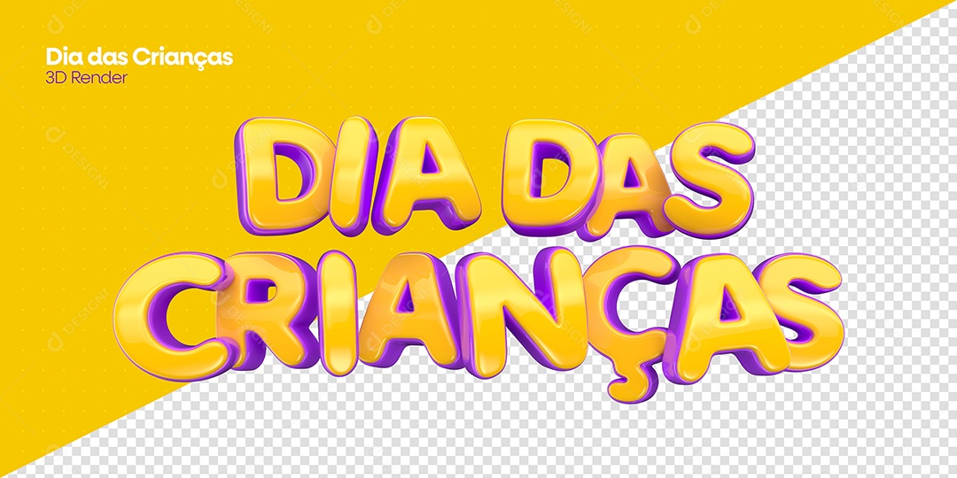 Dia das Crianças Texto 3D Roxo Dourado para Composição PSD