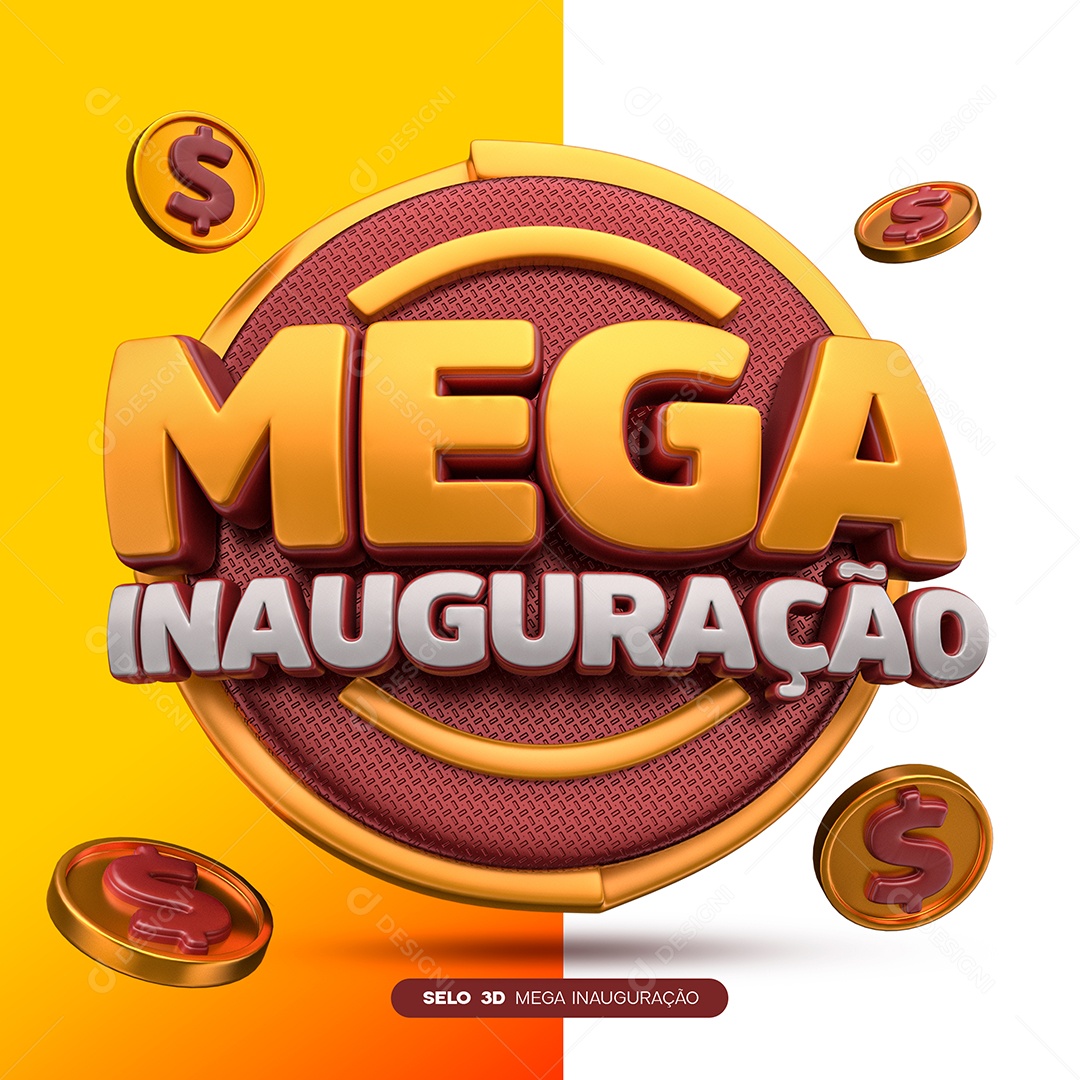 Selo 3D Mega Inauguração Para Composição PSD