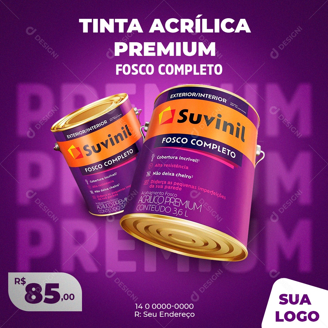 Loja de Tintas Lata de Tinta Acrílica Premium Social Media PSD Editável