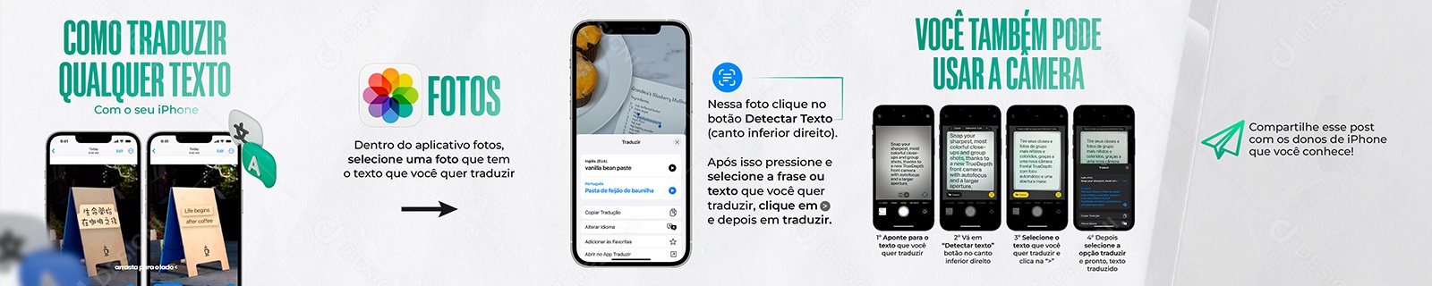 Social Media Carrossel Como Traduzir Qualquer Texto Iphone PSD Editável