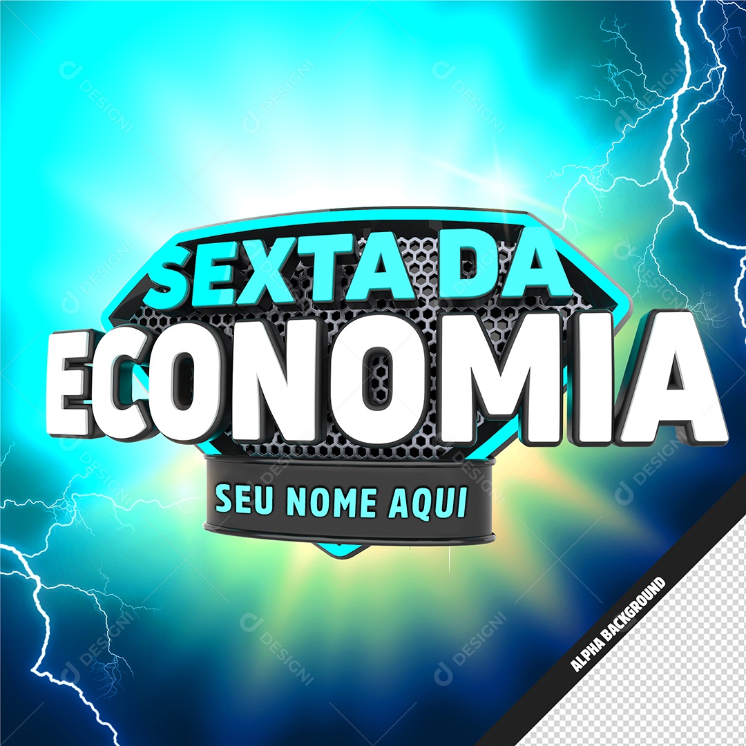 Sexta da Economia Selo 3D Azul Preto Branco para Composição PSD