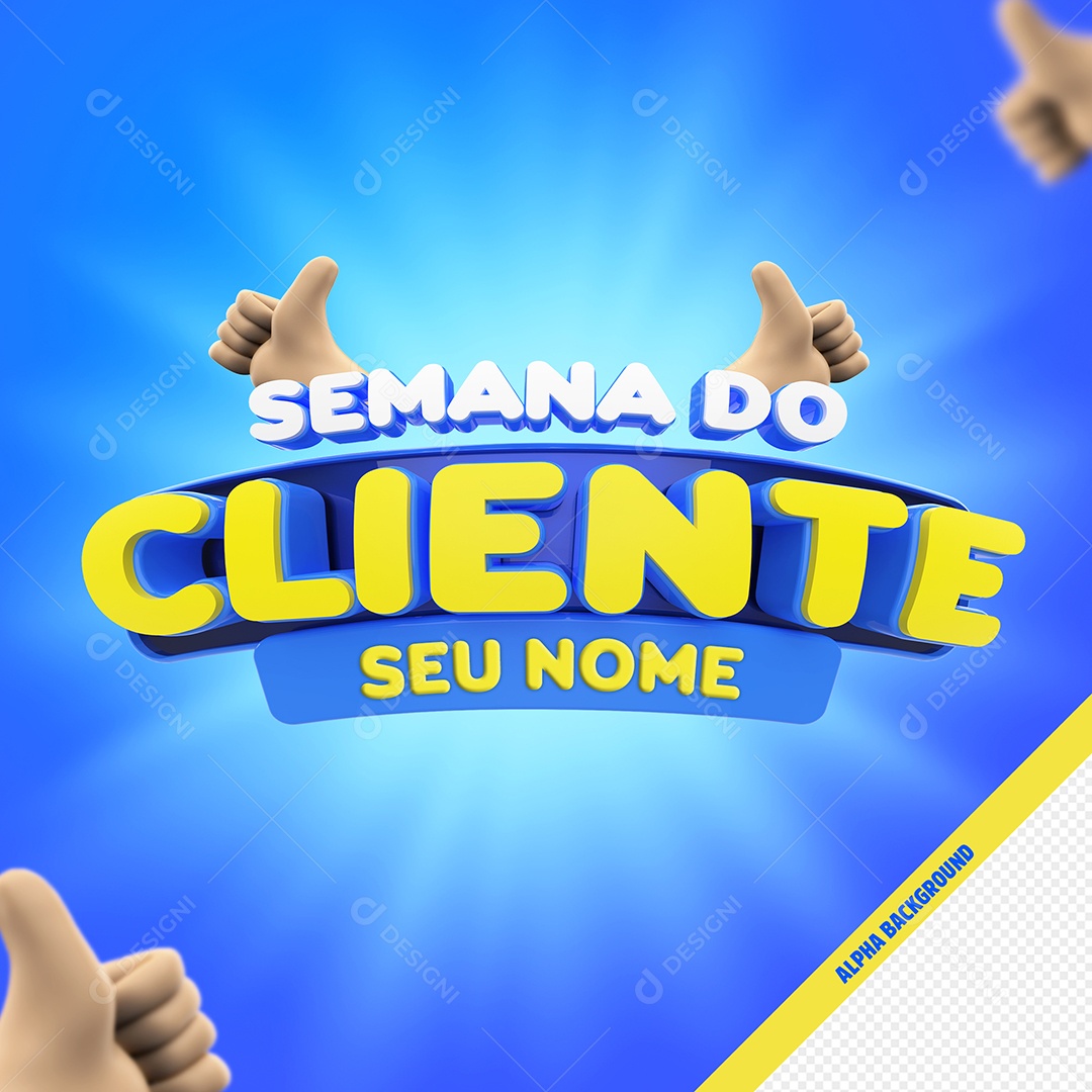 Semana do Cliente Selo 3D Dourado e Azul para Composição PSD