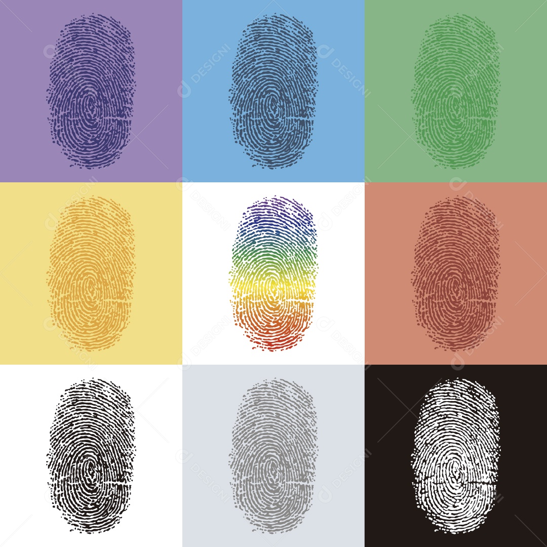 Conjunto de Impressão Digital  Ilustração Vetor EPS