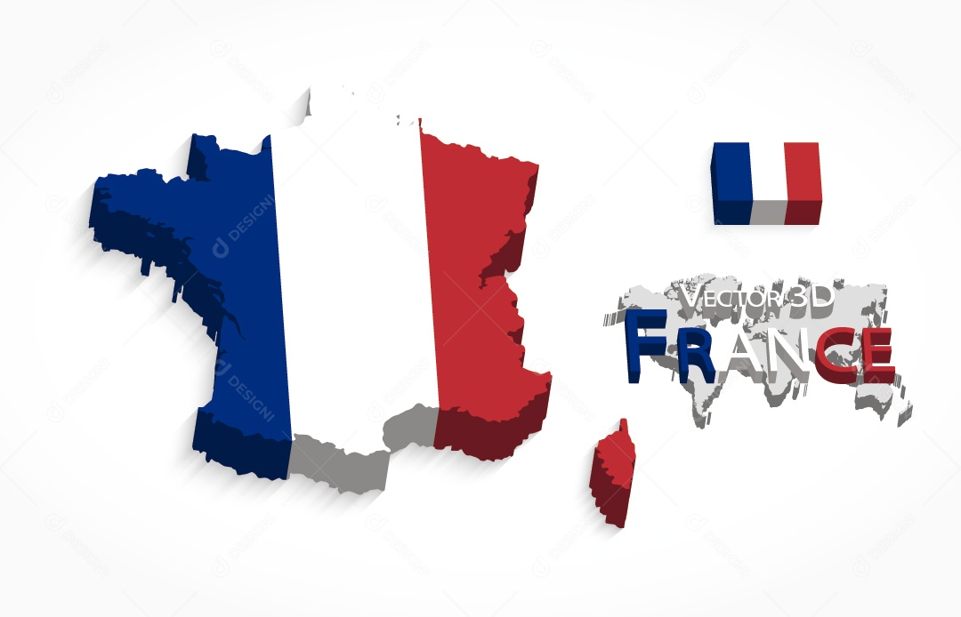 Mapa 3D da França Ilustração Vetor EPS