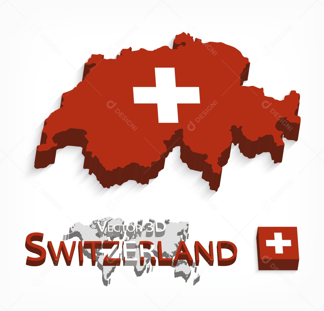 Mapa 3D da Suíça Ilustração Vetor EPS