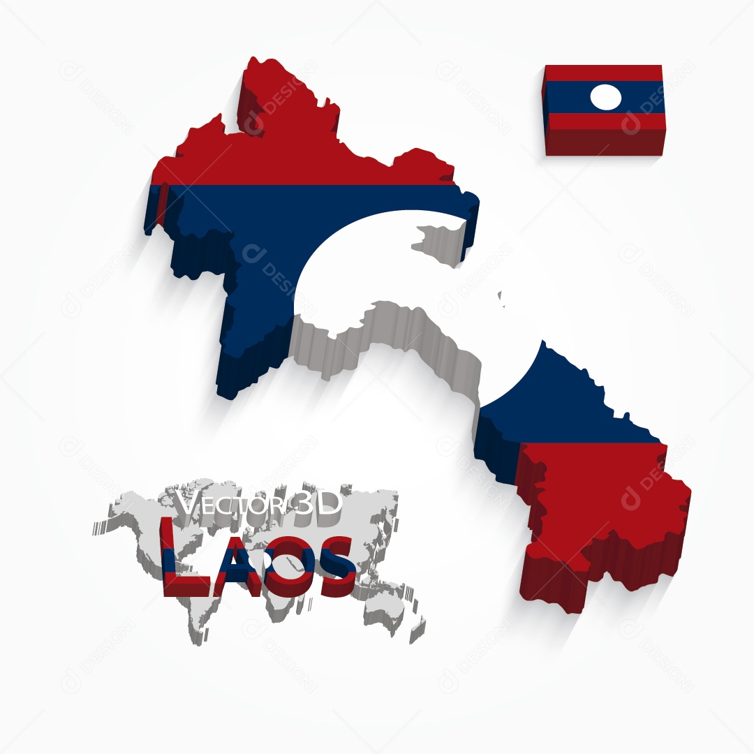 Mapa 3D do Laos Ilustração Vetor EPS