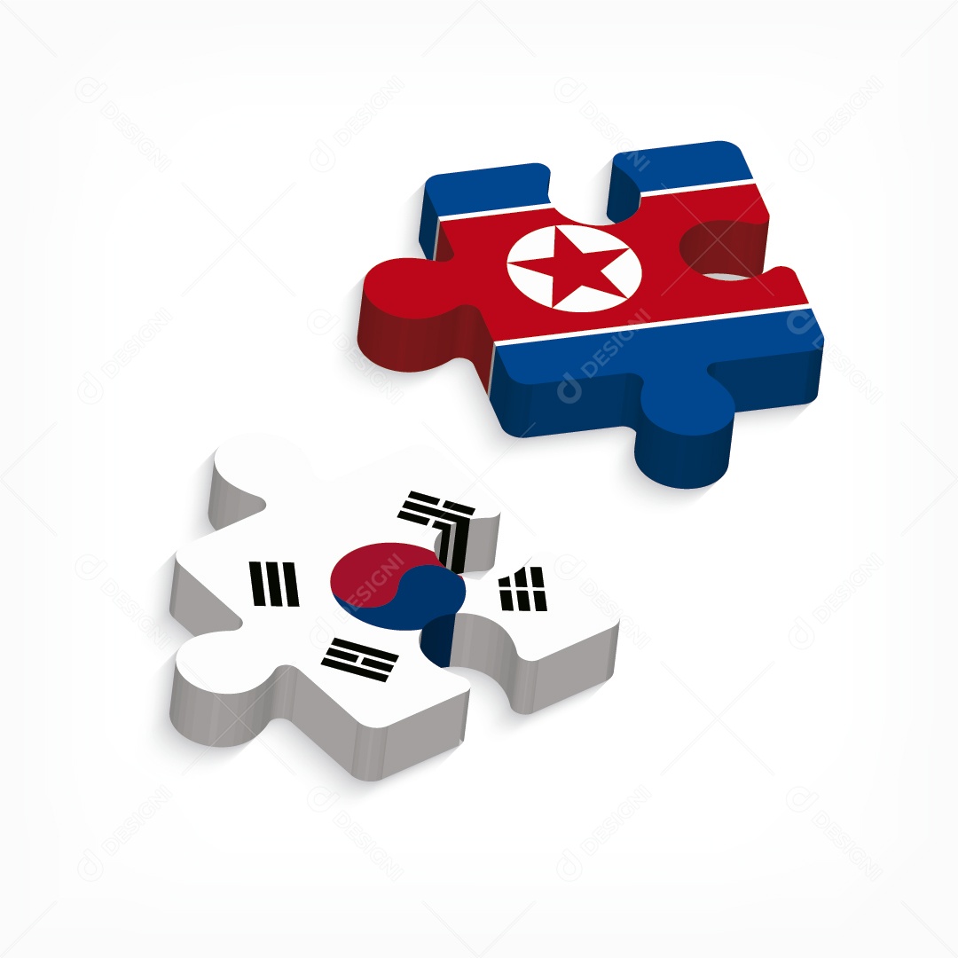 Quebra-Cabeça 3D Bandeira da Correia do Sul e do Norte Vetor EPS