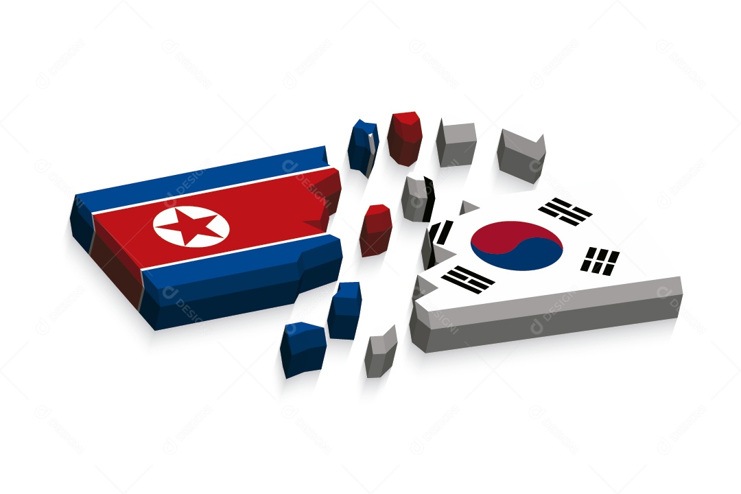 Bandeira 3D Bandeira da Correia do Sul e do Norte Vetor EPS