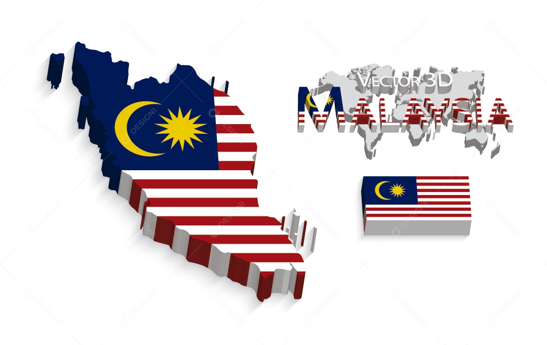 Mapa 3D da Malásia Ilustração Vetor EPS