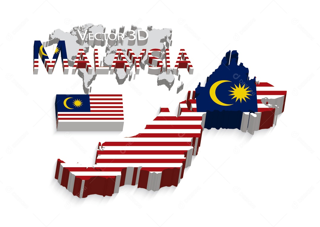 Mapa 3D da Malásia Ilustração Vetor EPS