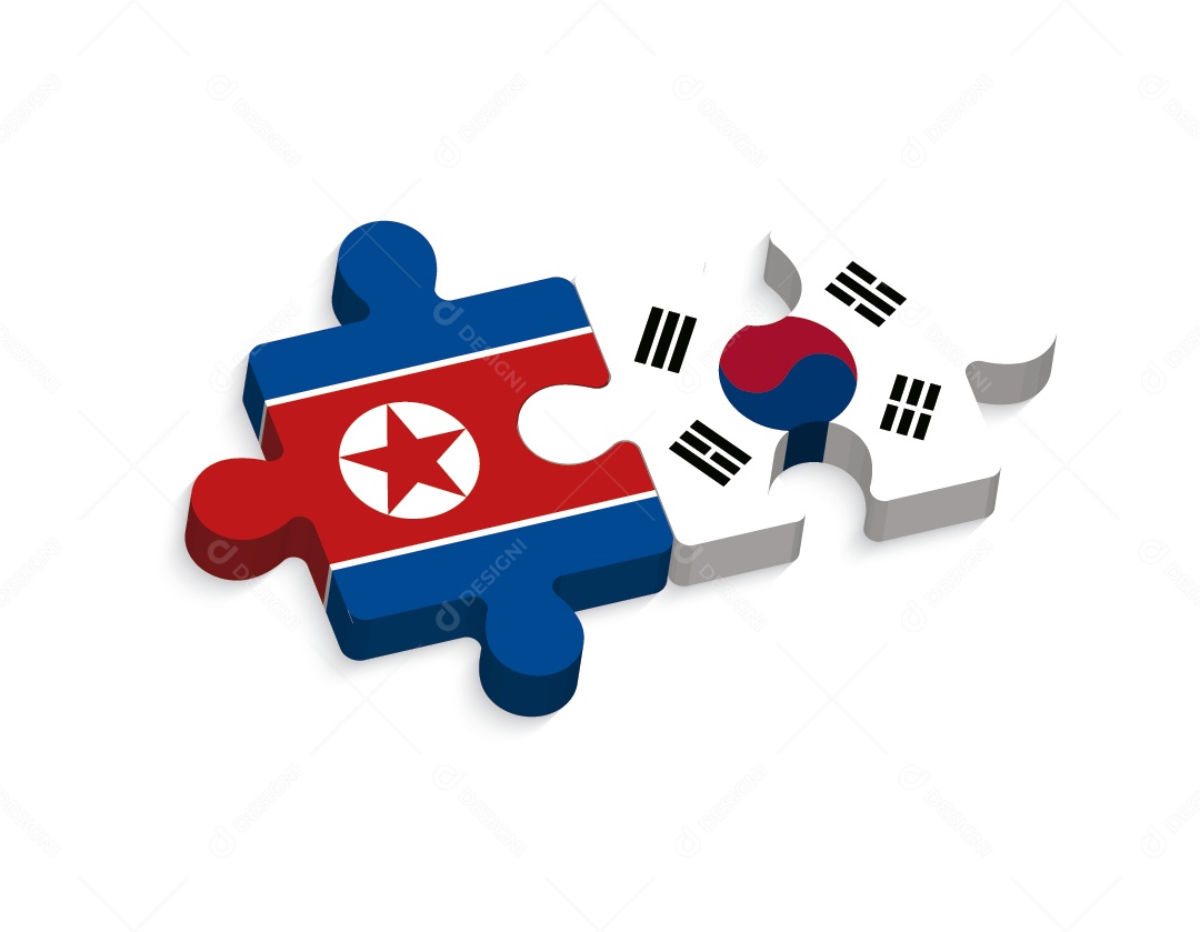 Quebra-Cabeça da Bandeira da Coreia do Norte e Coreia do Sul Vetor EPS