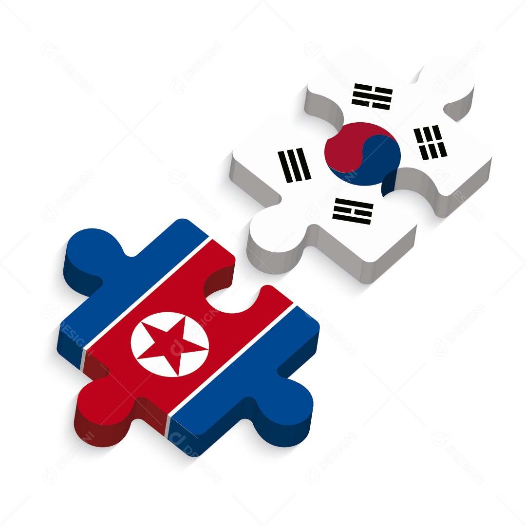 Quebra-cabeça da Bandeira da Coreia do Norte e Coreia do Sul Vetor EPS