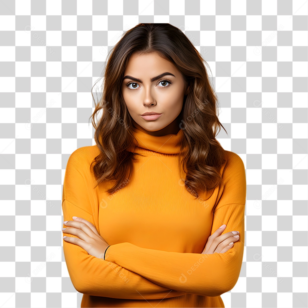 Mulher Vestida em Blusa Alaranjada para Conscientização da Esclerose PNG Transparente