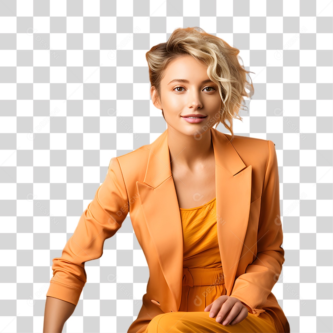 Mulher Vestida em Blusa Alaranjada para Conscientização da Esclerose PNG Transparente