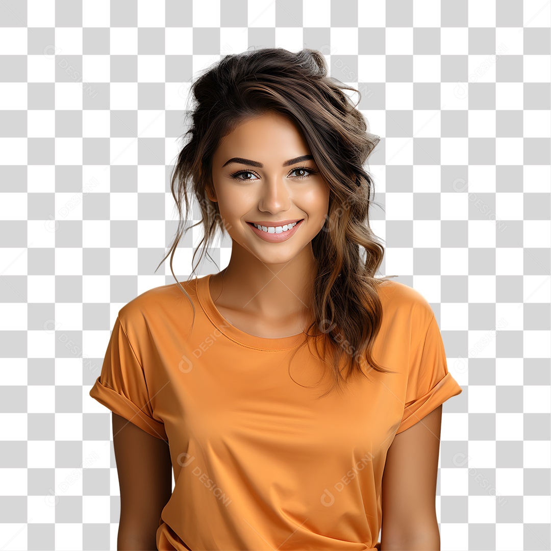 Mulher Vestida em Blusa Alaranjada para Conscientização da Esclerose PNG Transparente