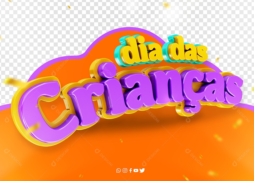 Dia das Crianças Selo 3D Roxo Dourado para Composição PSD