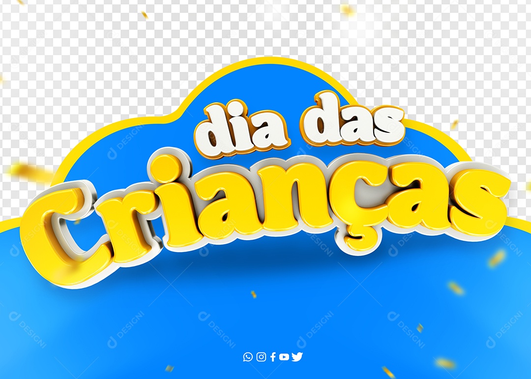 Dia das Crianças Selo 3D Branco Dourado para Composição PSD