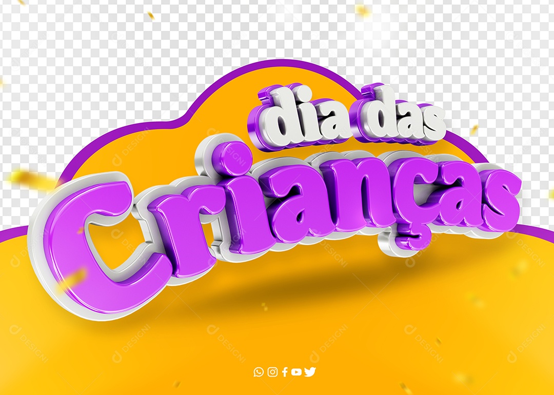 Selo 3D Dia Das Crianças Branco Roxo Para Composição PSD