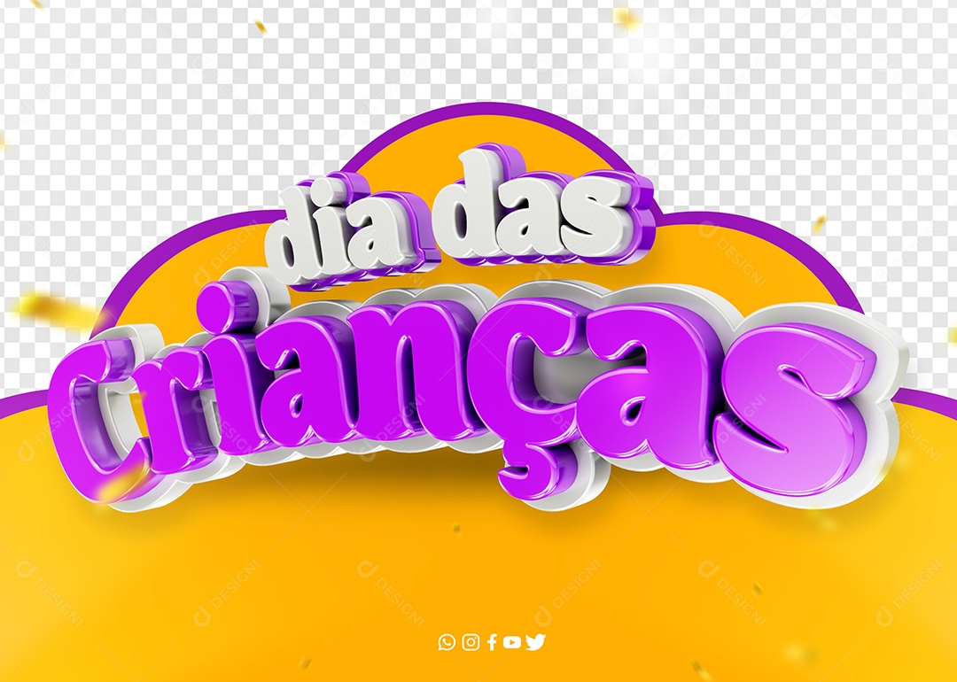 Dia das Crianças Selo 3D Roxo Branco para Composição PSD