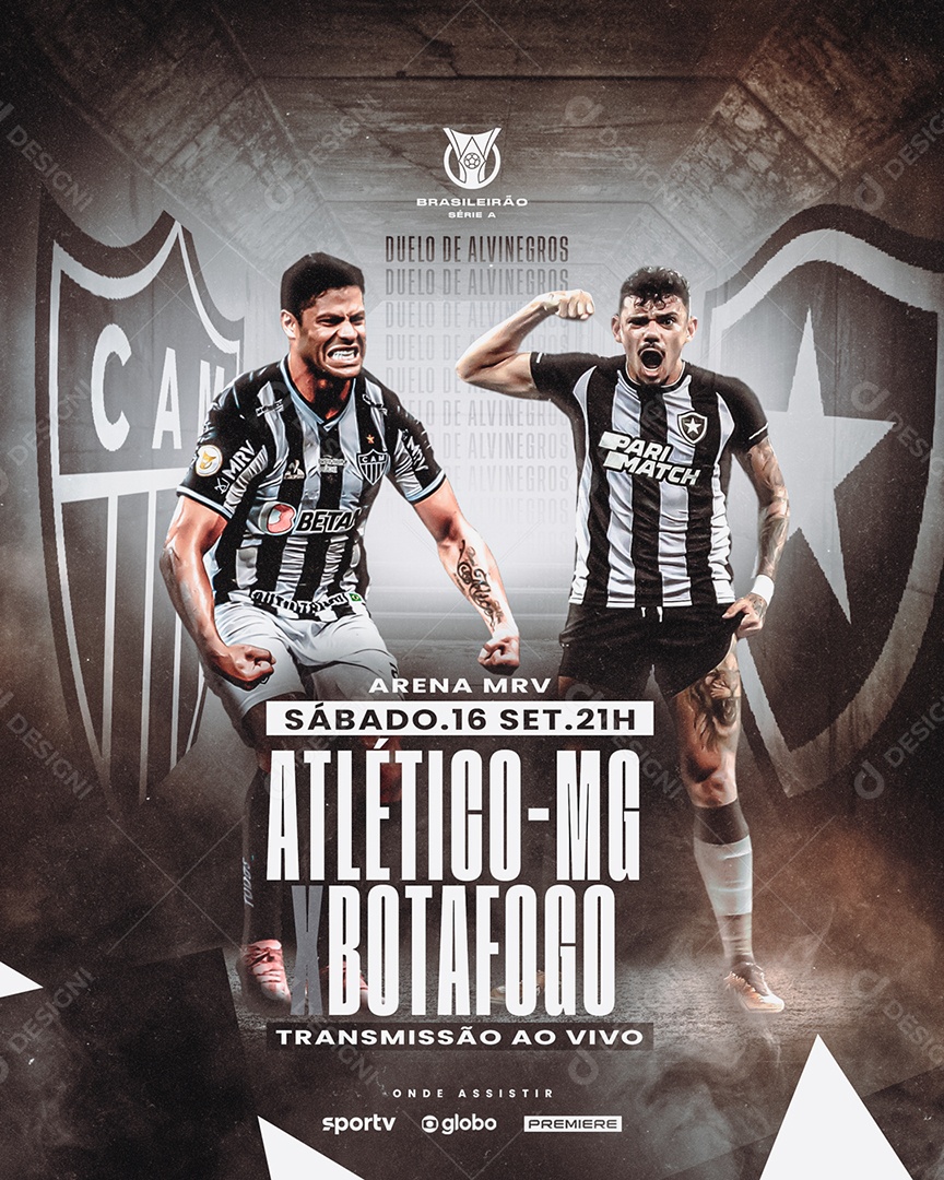Social Media Flyer Atlético Mineiro X Botafogo PSD Editável