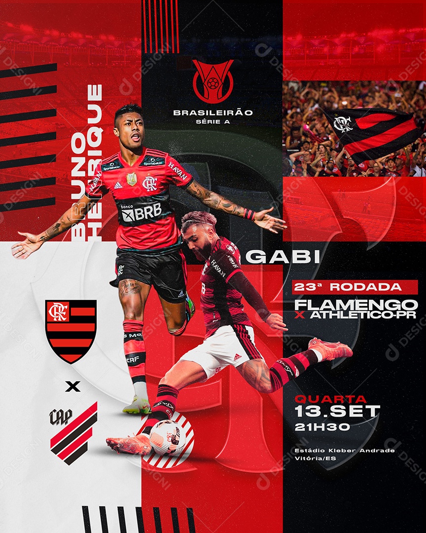 Social Media Flyer Futebol Flamengo Bruno Henrique Gabi PSD Editável