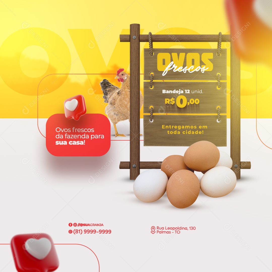 Ovos de Granja Ovos Frescos da Fazenda para sua Casa Social Media PSD Editável