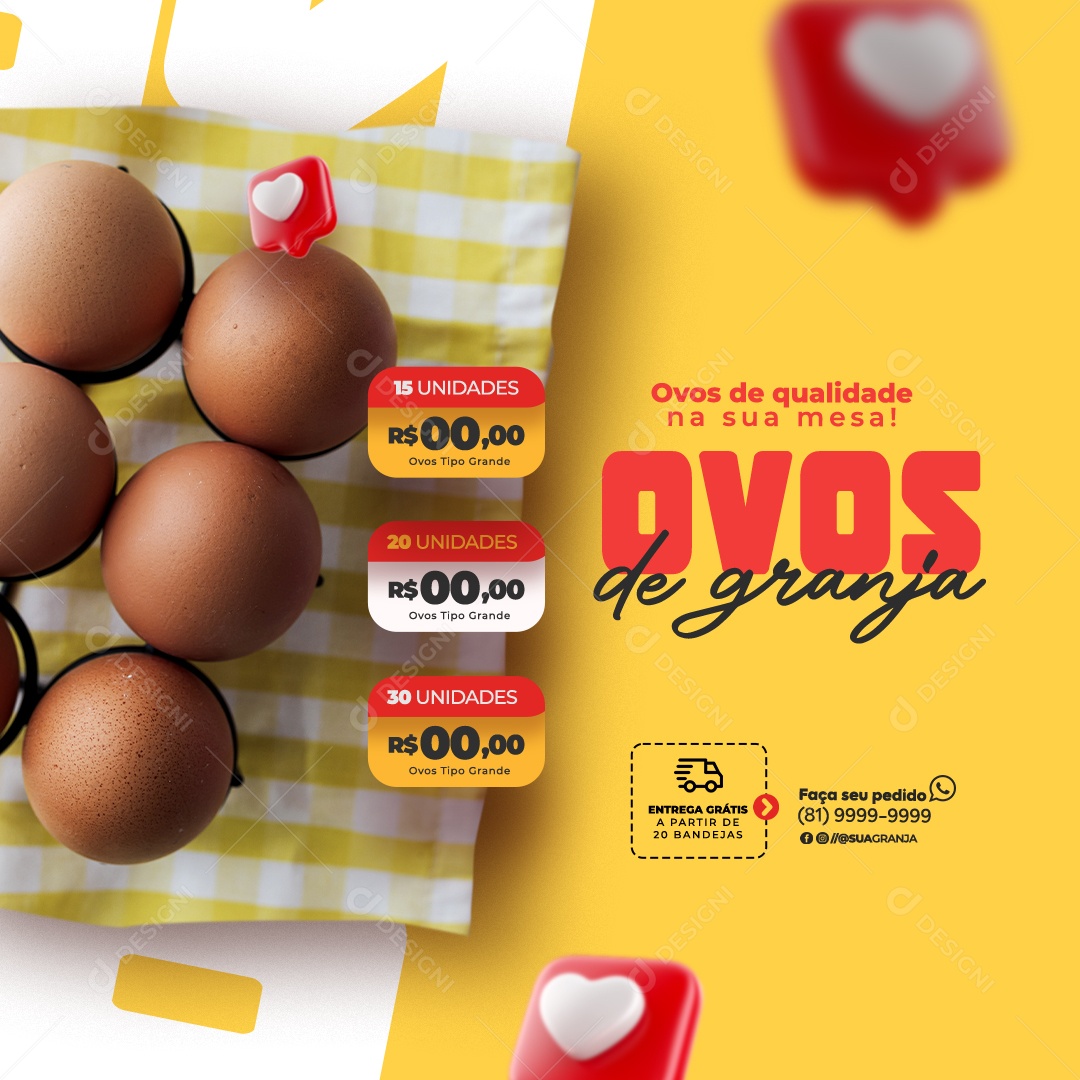 Ovos de Qualidade na Sua Mesa Ovos de Granja Social Media PSD Editável