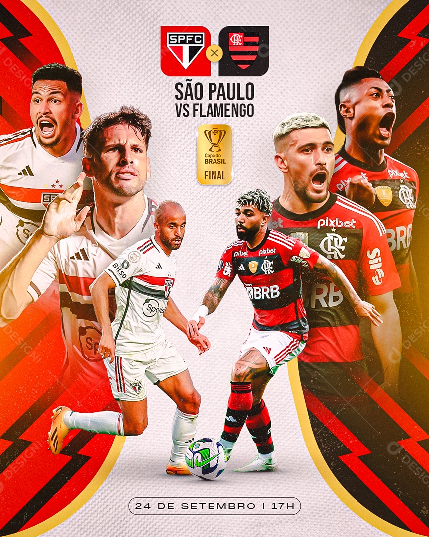 Social Media Flyer Futebol Flamengo X São Paulo PSD Editável